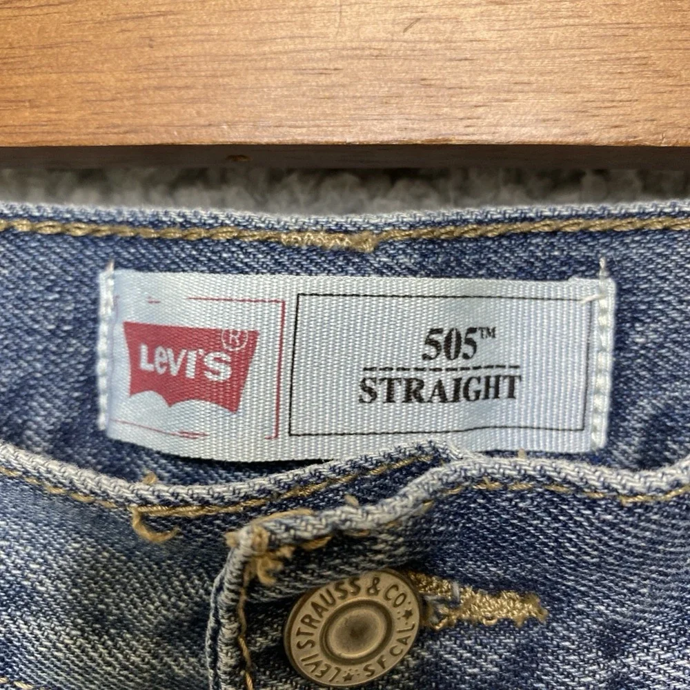 Levi's 505 Straight Jeans Men Blue Denim 20R 30x30 Mid-rise Med Wash Whiskered